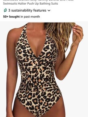 NWT Leopard Print Halter One-Piece Swimsuit Suuksess